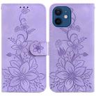 For iPhone 12 mini Lily Embossed Leather Phone Case(Purple) - 1
