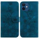 For iPhone 12 mini Lily Embossed Leather Phone Case(Dark Blue) - 1