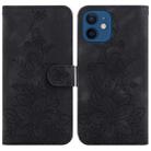 For iPhone 12 mini Lily Embossed Leather Phone Case(Black) - 1