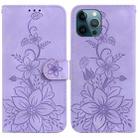 For iPhone 12 Pro Max Lily Embossed Leather Phone Case(Purple) - 1