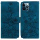 For iPhone 12 Pro Max Lily Embossed Leather Phone Case(Dark Blue) - 1