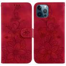 For iPhone 12 Pro Max Lily Embossed Leather Phone Case(Red) - 1