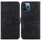 For iPhone 12 Pro Max Lily Embossed Leather Phone Case(Black) - 1