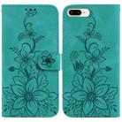 For iPhone 8 Plus / 7 Plus Lily Embossed Leather Phone Case(Green) - 1