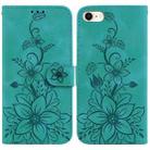 For iPhone SE 2022 / SE 2020 / 8 Lily Embossed Leather Phone Case(Green) - 1