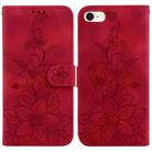 For iPhone SE 2022 / SE 2020 / 8 Lily Embossed Leather Phone Case(Red) - 1