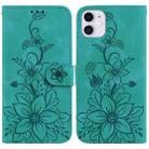 For iPhone 11 Lily Embossed Leather Phone Case(Green) - 1