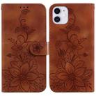 For iPhone 11 Lily Embossed Leather Phone Case(Brown) - 1