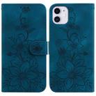 For iPhone 11 Lily Embossed Leather Phone Case(Dark Blue) - 1