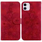 For iPhone 11 Lily Embossed Leather Phone Case(Red) - 1