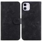 For iPhone 11 Lily Embossed Leather Phone Case(Black) - 1