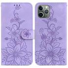 For iPhone 11 Pro Lily Embossed Leather Phone Case(Purple) - 1