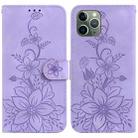 For iPhone 11 Pro Max Lily Embossed Leather Phone Case(Purple) - 1