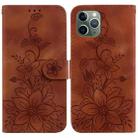 For iPhone 11 Pro Max Lily Embossed Leather Phone Case(Brown) - 1