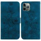 For iPhone 11 Pro Max Lily Embossed Leather Phone Case(Dark Blue) - 1