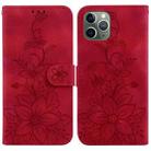 For iPhone 11 Pro Max Lily Embossed Leather Phone Case(Red) - 1