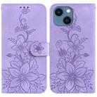 For iPhone 13 Lily Embossed Leather Phone Case(Purple) - 1