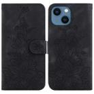 For iPhone 13 Lily Embossed Leather Phone Case(Black) - 1