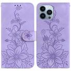 For iPhone 13 Pro Lily Embossed Leather Phone Case(Purple) - 1