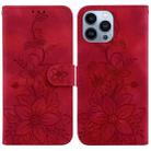 For iPhone 13 Pro Lily Embossed Leather Phone Case(Red) - 1