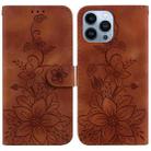 For iPhone 13 Pro Max Lily Embossed Leather Phone Case(Brown) - 1