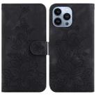 For iPhone 14 Pro Lily Embossed Leather Phone Case(Black) - 1