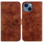 For iPhone 14 Plus Lily Embossed Leather Phone Case(Brown) - 1