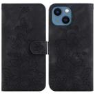 For iPhone 14 Plus Lily Embossed Leather Phone Case(Black) - 1