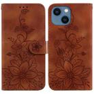 For iPhone 14 Lily Embossed Leather Phone Case(Brown) - 1