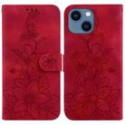 For iPhone 14 Lily Embossed Leather Phone Case(Red) - 1