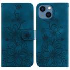 For iPhone 15 Lily Embossed Leather Phone Case(Dark Blue) - 1