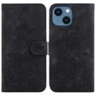 For iPhone 15 Lily Embossed Leather Phone Case(Black) - 1