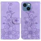 For iPhone 15 Plus Lily Embossed Leather Phone Case(Purple) - 1