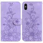 For iPhone XS / X Lily Embossed Leather Phone Case(Purple) - 1