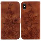 For iPhone XS / X Lily Embossed Leather Phone Case(Brown) - 1