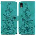 For iPhone XR Lily Embossed Leather Phone Case(Green) - 1