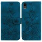 For iPhone XR Lily Embossed Leather Phone Case(Dark Blue) - 1
