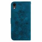 For iPhone XR Lily Embossed Leather Phone Case(Dark Blue) - 3