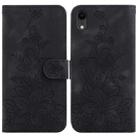 For iPhone XR Lily Embossed Leather Phone Case(Black) - 1