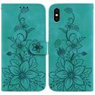 For iPhone XS Max Lily Embossed Leather Phone Case(Green) - 1