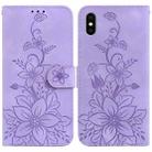 For iPhone XS Max Lily Embossed Leather Phone Case(Purple) - 1