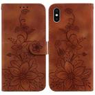 For iPhone XS Max Lily Embossed Leather Phone Case(Brown) - 1