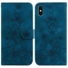 For iPhone XS Max Lily Embossed Leather Phone Case(Dark Blue) - 1