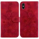 For iPhone XS Max Lily Embossed Leather Phone Case(Red) - 1