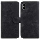 For iPhone XS Max Lily Embossed Leather Phone Case(Black) - 1
