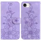 For iPhone SE 2024 Lily Embossed Leather Phone Case(Purple) - 1