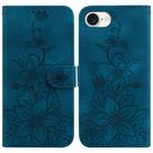 For iPhone SE 2024 Lily Embossed Leather Phone Case(Dark Blue) - 1