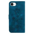 For iPhone SE 2024 Lily Embossed Leather Phone Case(Dark Blue) - 3