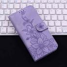 For iPhone 16 Pro Max Lily Embossed Leather Phone Case(Purple) - 2