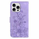 For iPhone 16 Pro Max Lily Embossed Leather Phone Case(Purple) - 3